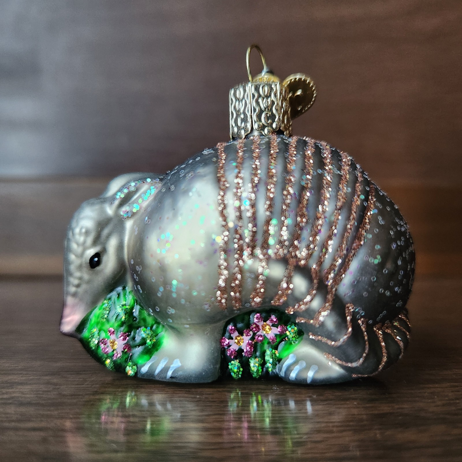 vintage Old World Christmas Armadillo Glass Blown Ornament OWC Rose Gold
