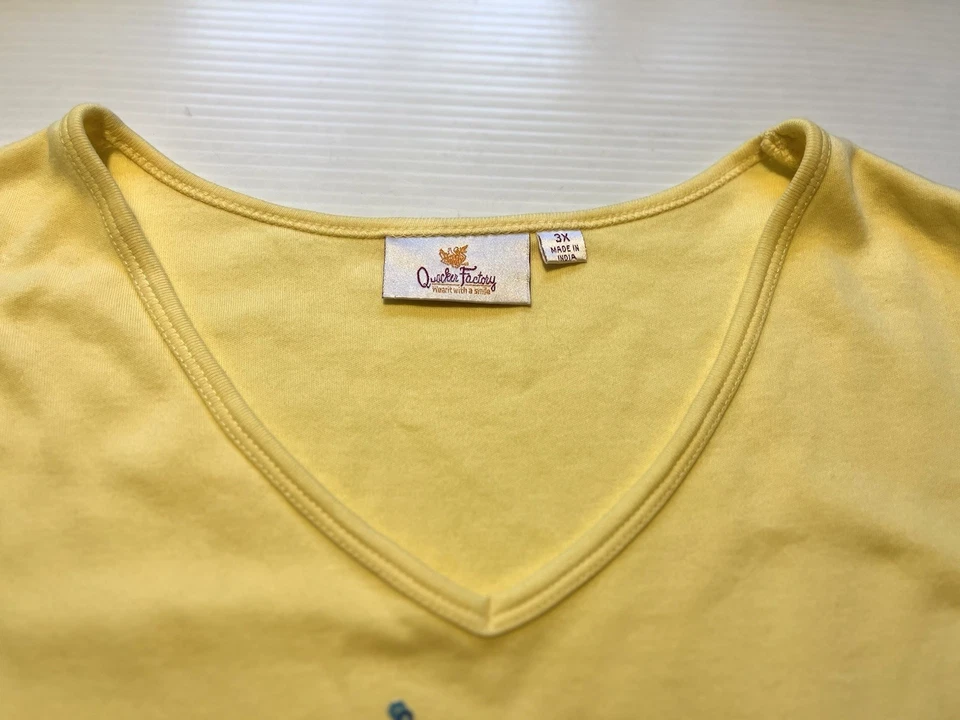 Camiseta de manga corta Quacker Factory tejida con gráfico de pavo real talla 3X amarilla Foto 3 de 4