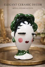 VTG Ceramic Lady Head Vase Green Polka Dot Hat Japan S-1298 Planter