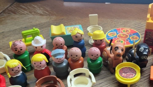 Vintage Lot Wooden Plastic Fisher Price Little People Farmer kids Chairs