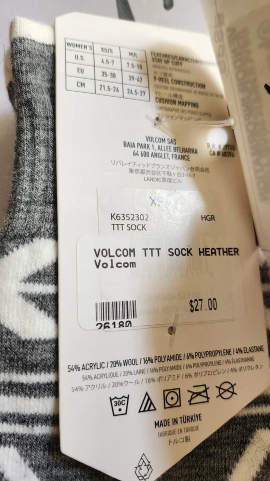 NEW VOLCOM Women's HEATHER GRAY Wool Blend Winter Snow Socks TTT Size XS/S - Image 4 of 4