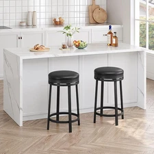 Round Bar Stool, Adjustable Swivel Kitchen Pub Chair with Upholstered PU Leather
