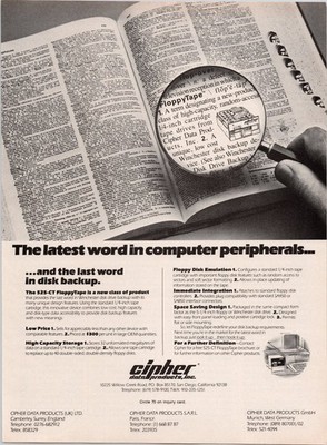 Cipher Data Products 525-CT FloppyTape Print Ad 1983 Computer Backup