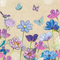 20 Servietten Pink And Blue Gemalte Blumen Vogel Tiere Garten Blau Pink 33X33Cm
