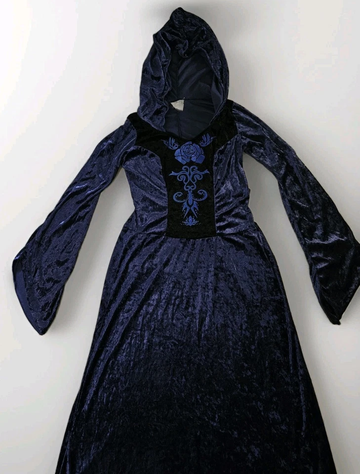 Renaissance Medieval Lavender Velvet Costume Dress Maxi Hooded Dark Fairy M-L - Image 2 of 4