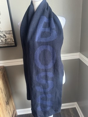 NWT Hugo Boss Logo Nebbio Wool-Blend Logo Knit Scarf Dark Blue Navy