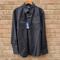 Wrangler Striped Western Shirt Men's L Cowboy Snap Buttons Black Shirt