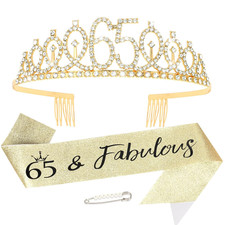 65Th Birthday Sash and Crown for Women Gold Tiara Crown and 65  Fabulous Sash 6