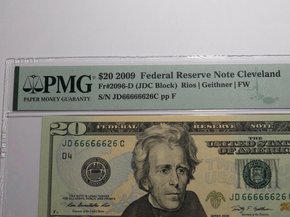 $20 2009 Near Solid Serial Number Federal Reserve Bank Note Bill UNC66 #66666626 - Image 2 of 4