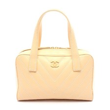 Chanel Leather Wild Stitch Chevron Handbag Women Beige One Size