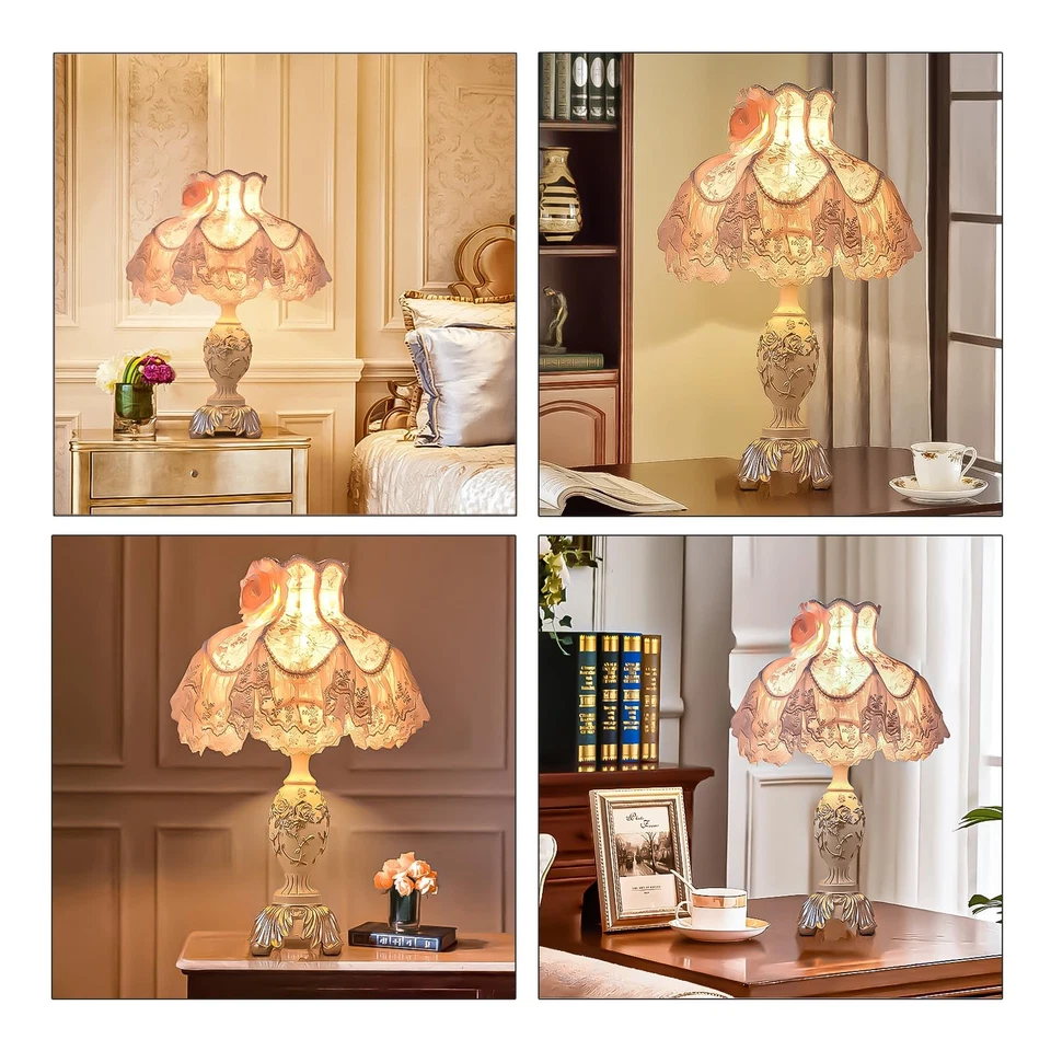 Lámpara de escritorio rosa estilo europeo con pantalla de tela lámpara de mesa victoriana con E27... Foto 4 de 4