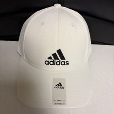 adidas Men's Aeroready Polyester Baseball Cap White with Logo Adjustable Fit