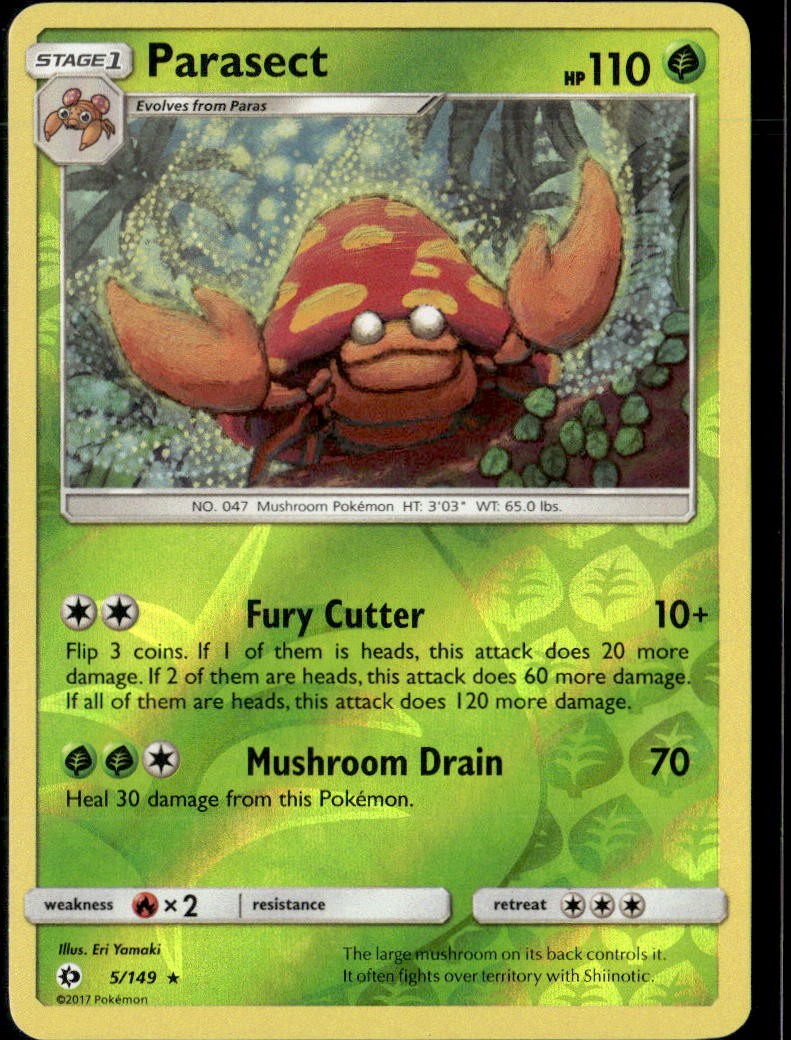Pokemon Parasect 5/149 Sun Moon Base Set Reverse Holo Rare 2 Card Lot