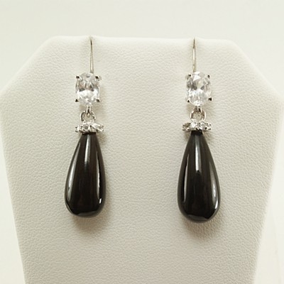 Genuine Black Onyx CZ Teardrop Earrings .925 Sterling Silver Brand New ss