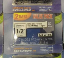 2 pack Brother P-Touch genuine original OEM TZe-231 BLACK ON WHITE Label Tape