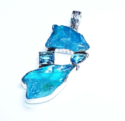 Sun Shine Druzy Hydro Blue Topaz Gemstone Handmade Jewelry Pendant Size 3 Inches