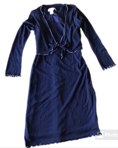 VTG Jodi California Dress w/ Sheer Jacket Tie Front M Blue Contrast Trim In USA