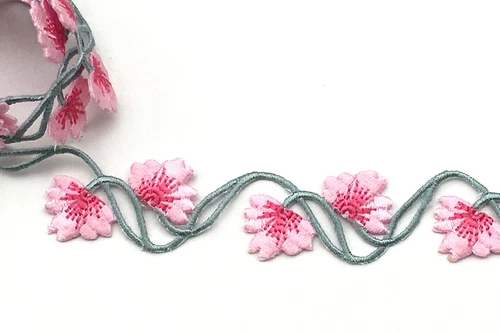 Unotrim 1" wide Pink/Lt Gray Iron on Floral Flower Embroidered Sewing Trim