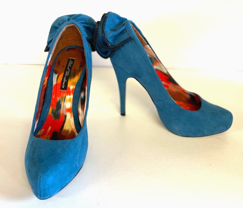 Black Gardenia Womens Blue Suede High Heel Platform Court Shoe VGC #W10 - Picture 3 of 12