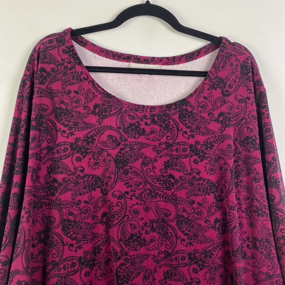 Sudadera Pullover Top Woman Within Terciopelo Suave 3X Rosa Floral Manga Larga Foto 2 de 4