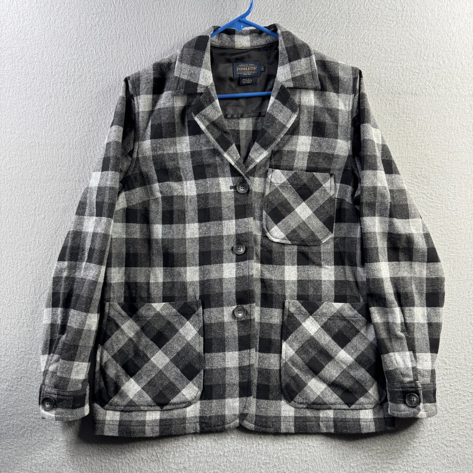 Pendleton Jacket Womens Large Black Gray Plaid 10… - image 1