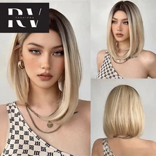 Light Blonde Straight Bob Shoulder Length Middle Part Blonde Wigs Ombre Hair