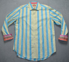 Robert Graham Shirt Striped/Geomertic Design L Flip Cuff Collar Button Up