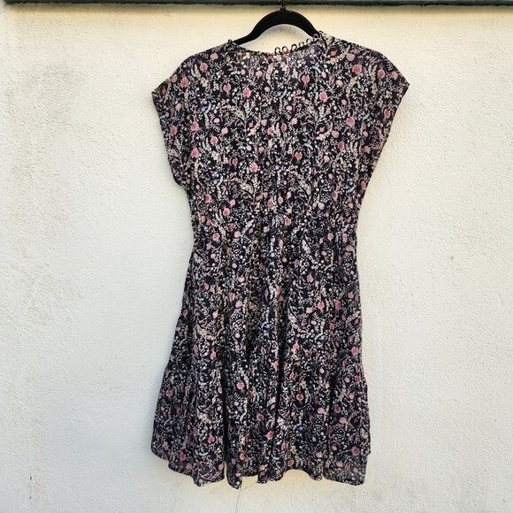 DOEN Women Black Floral Mini Dress Short Sleeve V Neck Size Small | eBay