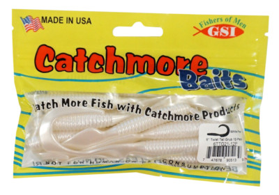 Catchmore 6'' Twist Tail Grub (Worm) - TWO Packs - Pearl White #6TTG21-12P