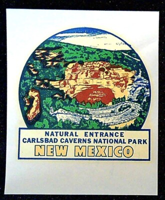 VINTAGE DECAL Carlsbad Caverns N.P.  Natural Entrance Original c1950/60's VG