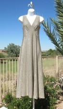 VTG 1950s 60s LESLIE FAY ORIGINAL DRESS GOLDEN TAN SPARKLING THREADS SLEEVELESS