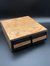 Vintage Cassette Storage Cabinet Holder Case Audio Tape Holds 28 Wood Look VTG