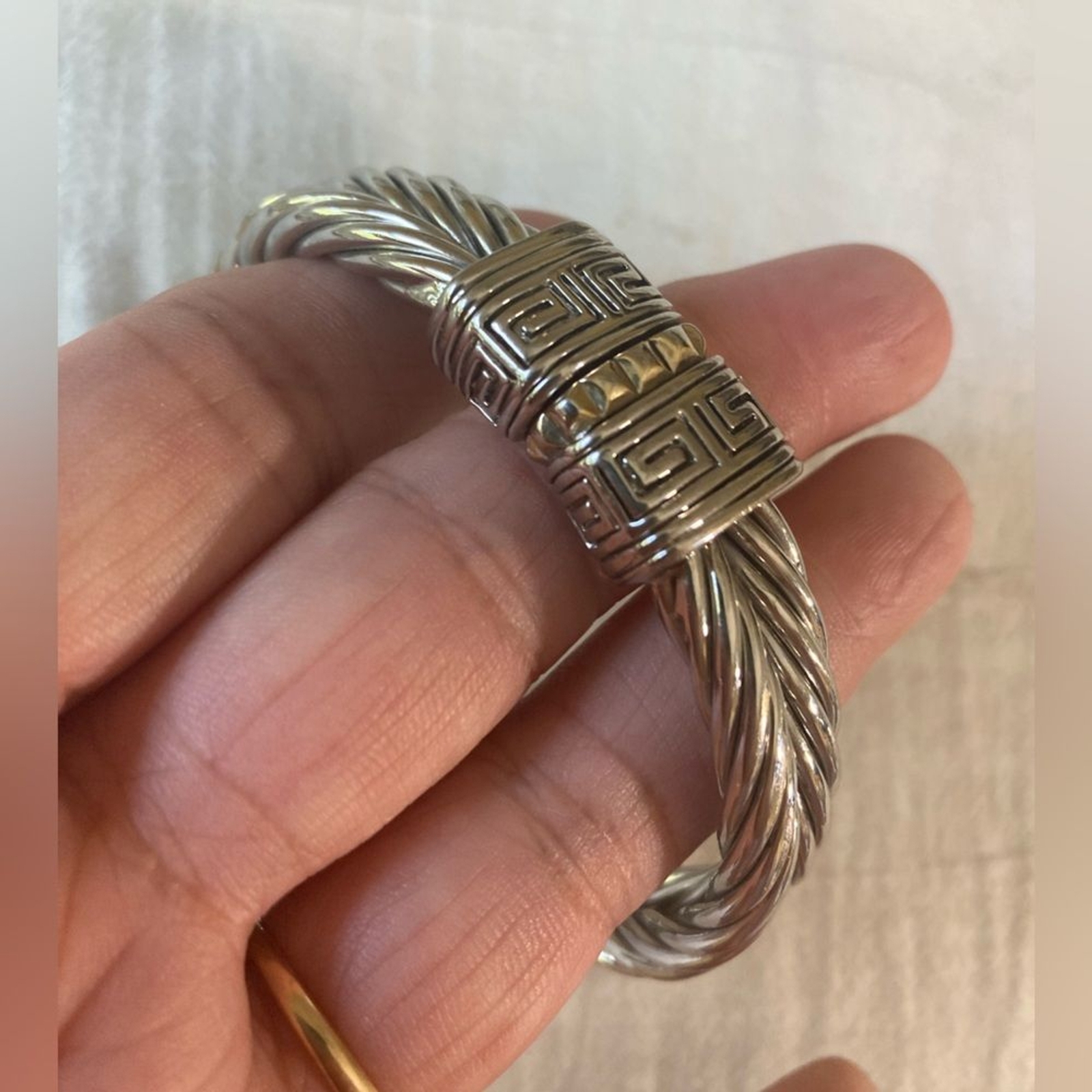 Two Tone Double Cable Hinged Bangle Bracelet - image 6