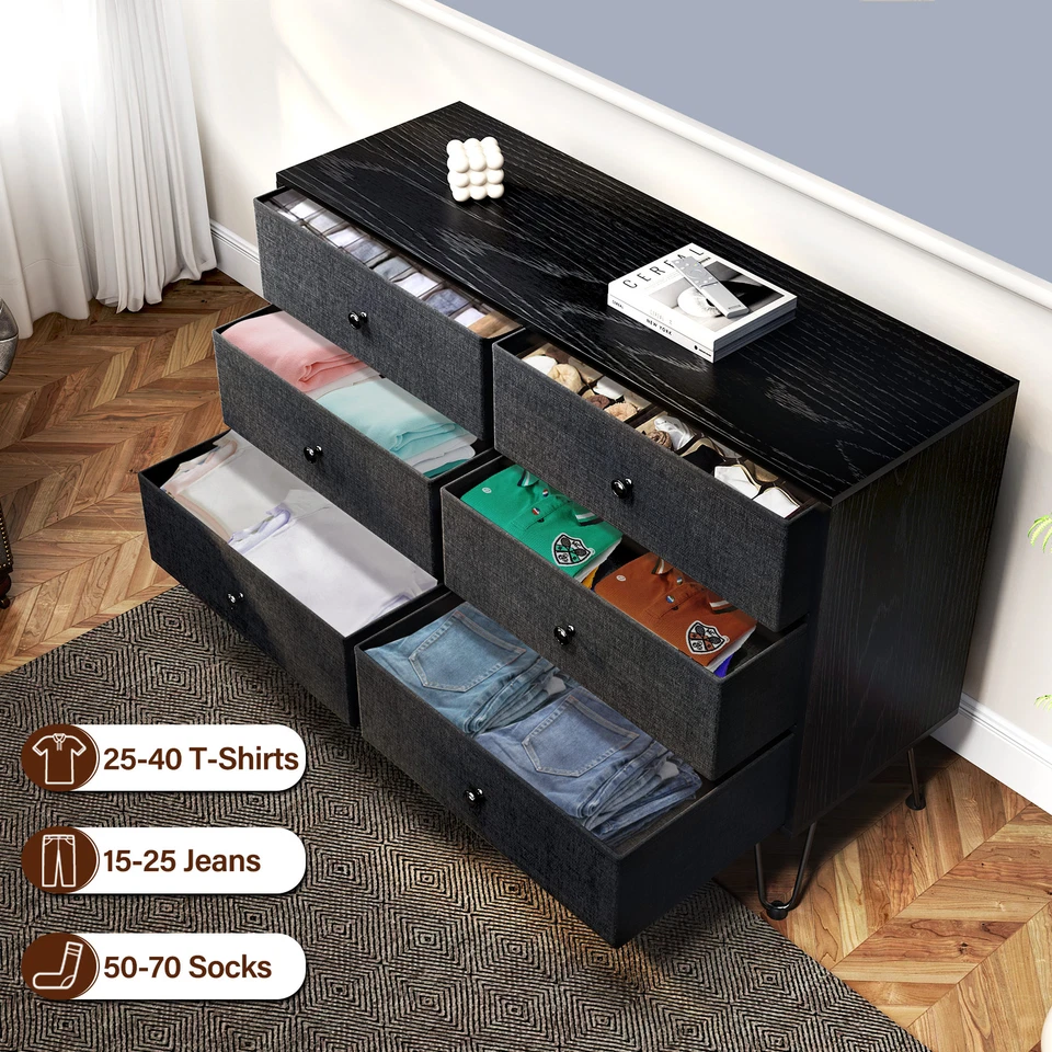 TC-HOMENY Cómoda de Madera Dormitorio Ropa Armario de Almacenamiento 6 Cajones Cómoda Foto 2 de 4