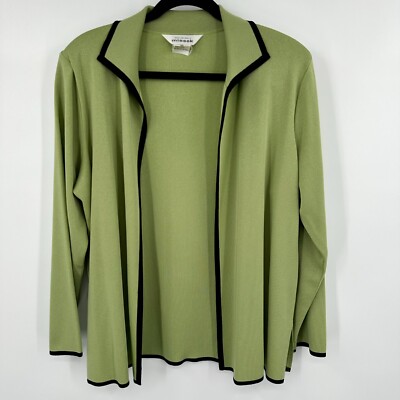 Exclusively Misook Cardigan Sweater Womens XL Green Black Long Sleeve Open Front