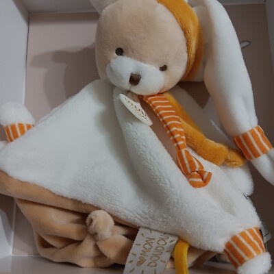 DouDou et Compagnie Paris Teddy Bear Plush Lovey Security Blanket 10'' White Toy