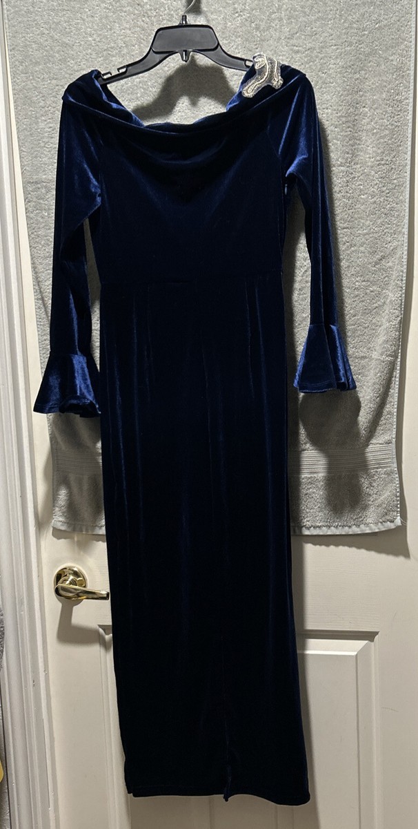 Shein Blue Formal Long Dress - Flowered Collar - Long Sleeve - Size 6 | eBay