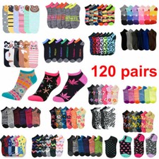 120 pair Women Girl Ankle Socks Assorted Mixed Designs Colors Lot Wholesale 9-11