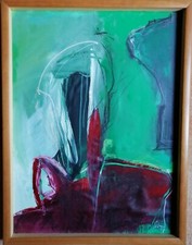 Quadro acrilico su cartone astratto anno 2000 firmato opera unica colori vivaci