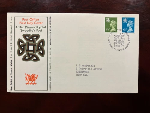 United Kingdom 1975 - Elizabeth II 6 1/2p, 8 1/2p FDC Wales, Cardiff