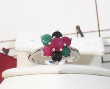Natural Gemstones with 925 Sterling Silver Ring. Size 6 1/2. SSRF002
