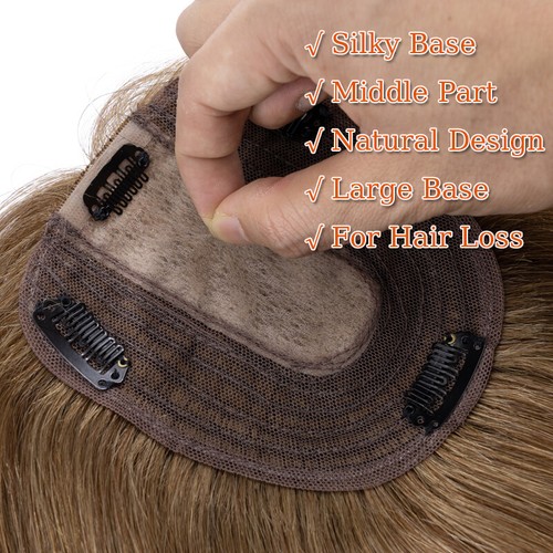 Large Base Women Clip In Human Hair Topper Wigs Toupee Bangs Thick For Hair Loss - Picture 7 of 56