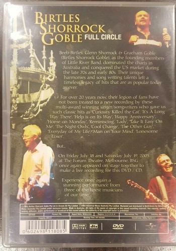 BIRTLES SHORROCK GOBLE RARE DVD FULL CIRCLE MUSIC VIDEO 2003 MELBOURNE CONCERT - Picture 2 of 3