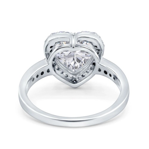 Halo Heart Promise Wedding Ring Simulated Cubic Zirconia 925 Sterling Silver - Picture 9 of 12