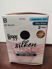 Leggs Sheer Energy 2 Pair B JET BLACK, SILKY SHEER LEG, CONTROL TOP / 97793