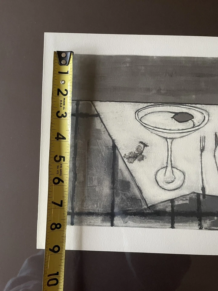 Bernard Buffet, Naturaleza muerta abstracta de vidrio Martini, medios mixtos enmarcados 16x20 Foto 4 de 4