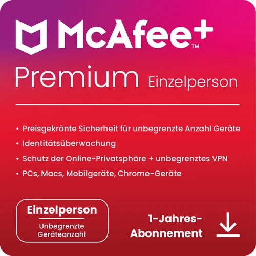 McAfee PREMIUM Individual Security / 1 User /Unlimit-Geräte / 1 Jahr / KEY (ESD)