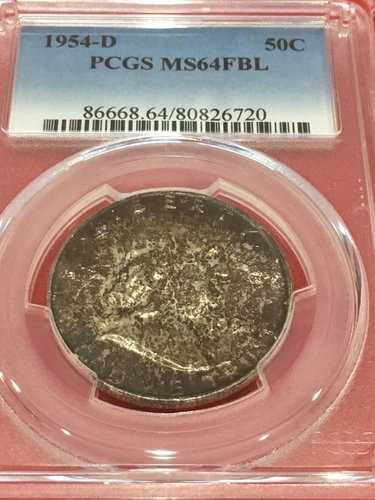 1954 D Franklin Half Dollar PCGS MS 64 FBL Toning on obverse