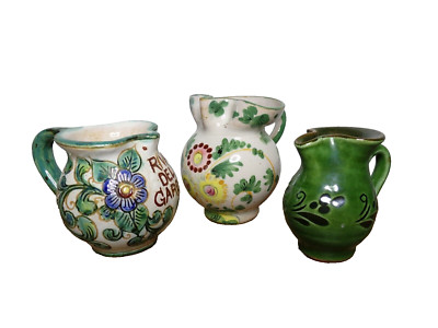 Europäische Keramik Steingut Milchkännchen Krüge Milchkrüge Trio Folk Vintage