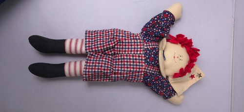 Vtg Handmade Primitive Rag Doll Raggedy Ann Andy 2 Signed Folk Prairie Knitting - Picture 16 of 23